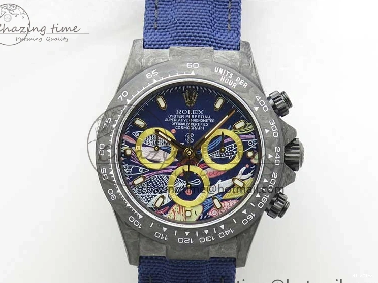 MiroTime 0406 Daytona DIW Carbon OMF Best Edition Blue Paint Dial on Deep Blue Nylon Strap A Tailored 2842